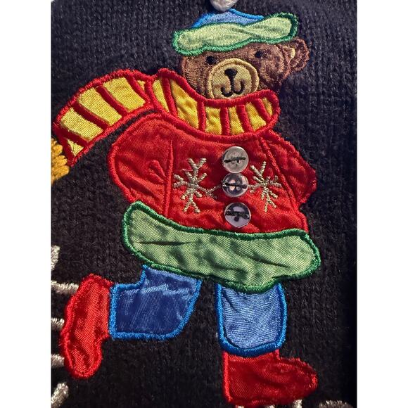 Nutcracker Vintage Christmas Bear Cardigan, Ice Skating Ugly Christmas Sweater - Picture 3 of 7
